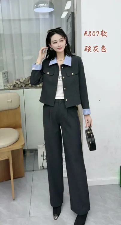 韩系西装套装女春秋新款洋气显瘦减龄设计感长袖外套阔腿裤
