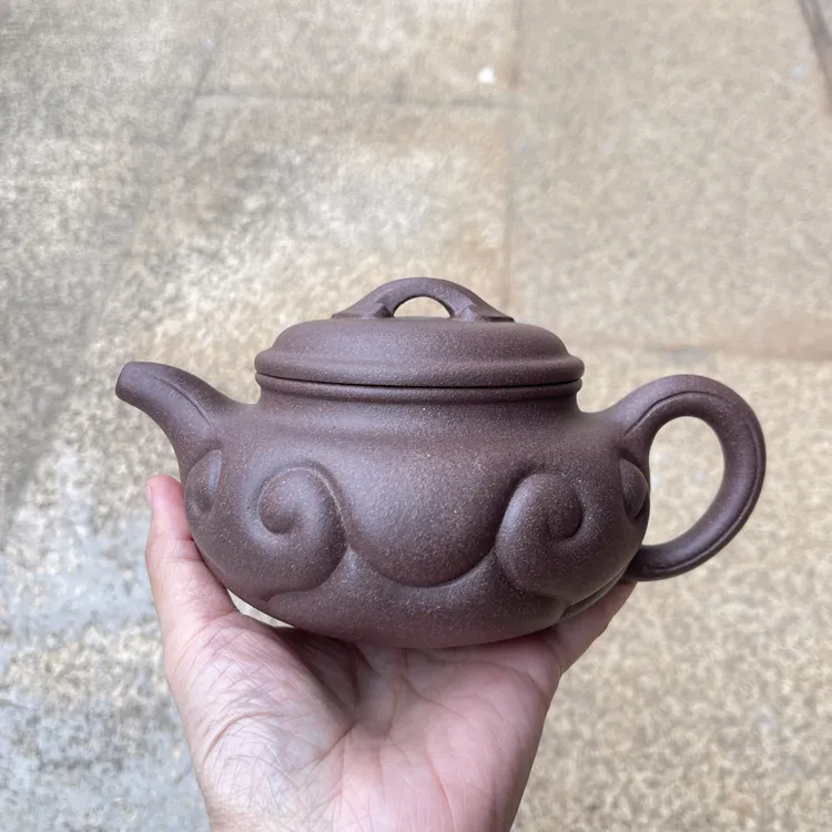 宜兴正品紫砂壶黄龙山原矿五色共生矿老料大品仿古如意370cc精工