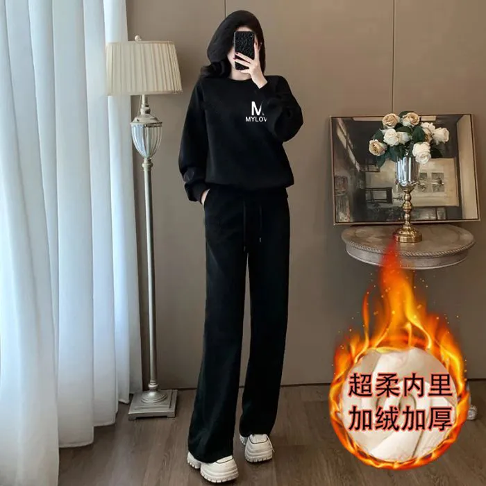 休闲运动套装女长袖洋气加绒秋冬季显瘦百搭韩版网红时尚加厚宽松
