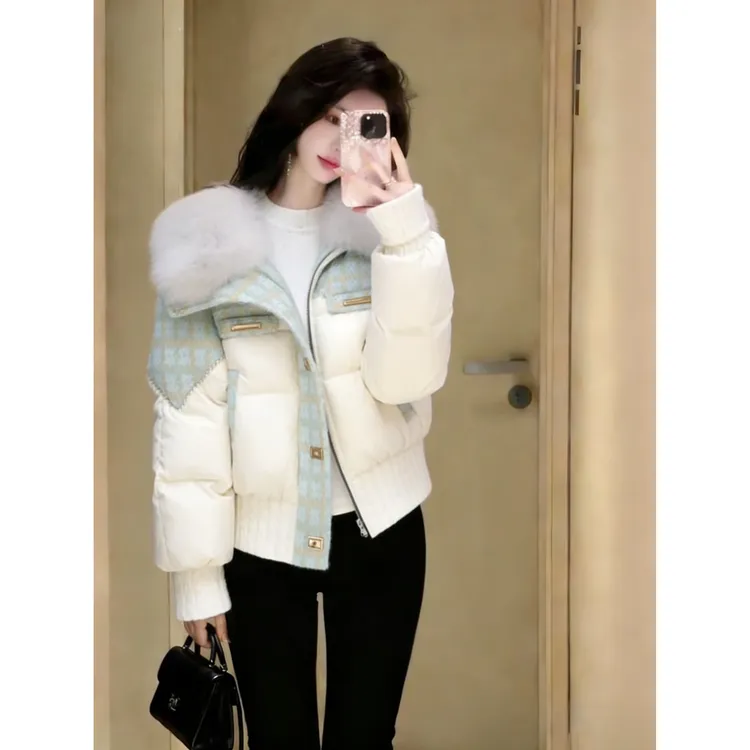 设计感撞色气质棉服外套女装2025冬季新款宽松慵懒风时尚棉衣袄子