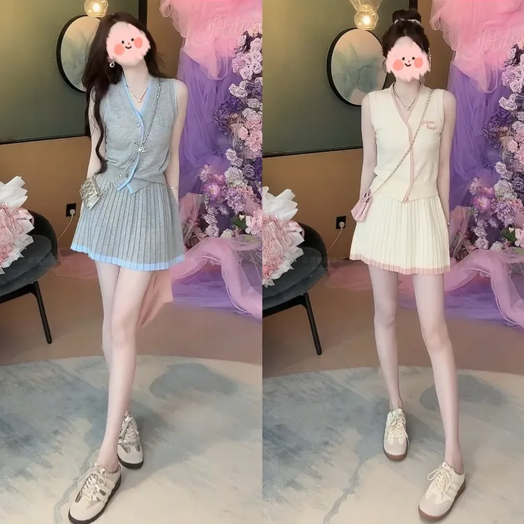2025夏季新款甜美可爱风炸街出片感舒适上衣显瘦修身百搭短裙套装