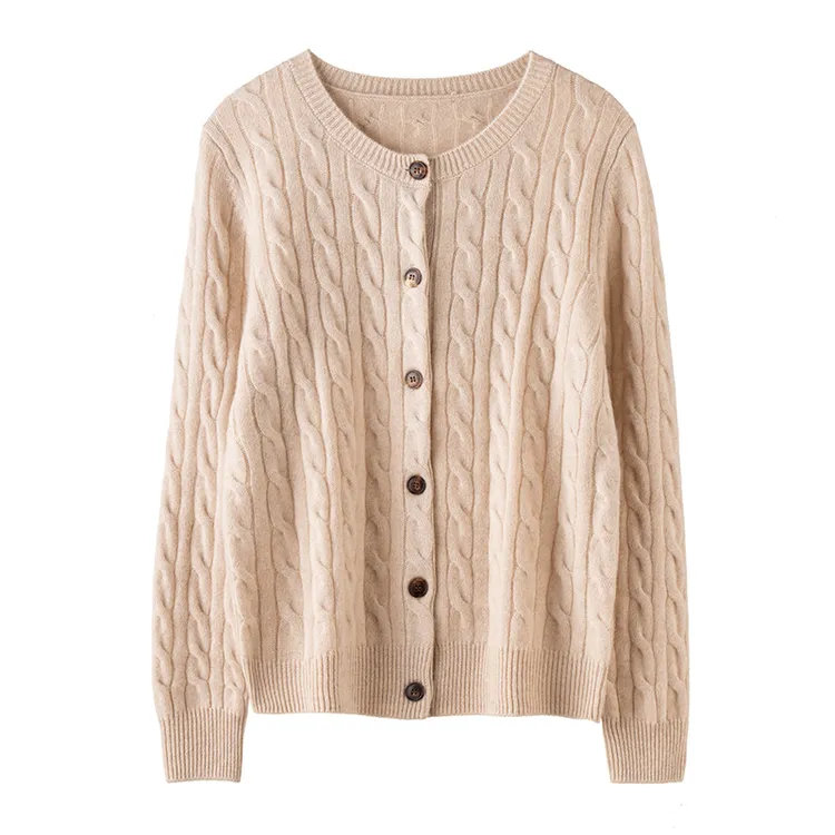 纯山羊绒女开衫加厚麻花622