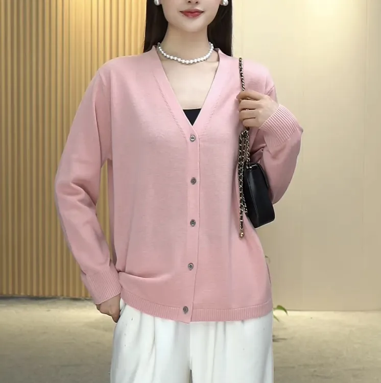 【GZFR】早秋纯色简约宽松遮肉显瘦气质V领百搭休闲羊毛针织开衫