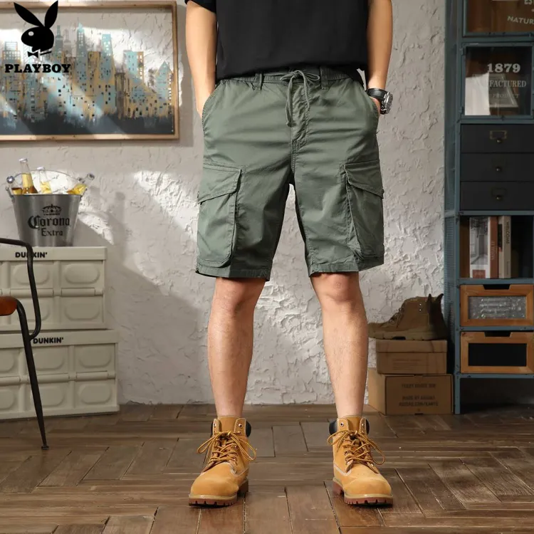 花花公子工装短裤男士潮牌2023新款夏季薄款外穿潮流宽松休闲五分