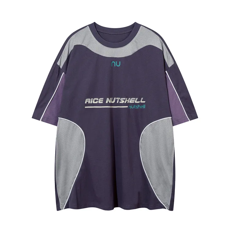 美式街头个性潮流网眼拼接撞色球衣风宽松运动短袖T恤中性休闲短t