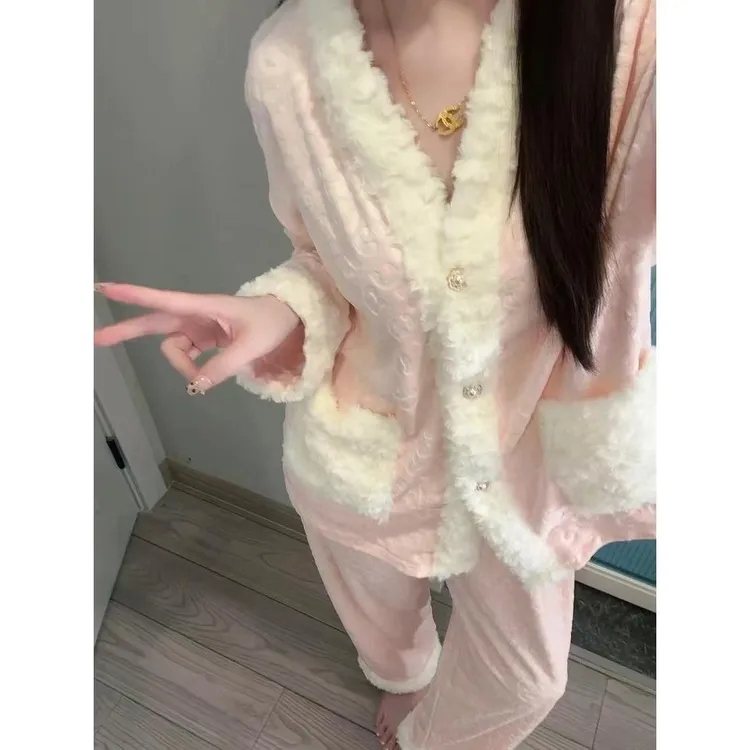 维多利亚海岛绒薄绒睡衣女秋冬款2025新款甜美高级感可外穿家居服