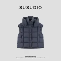 SUSUDIO 秋冬连帽宽松简约无袖坎肩白鸭绒马甲 70285