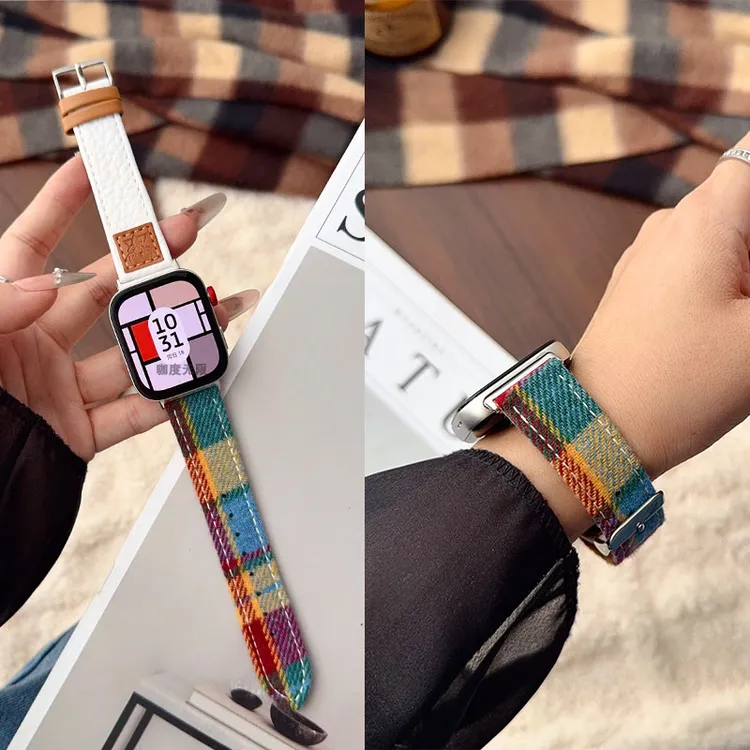 【新款方格纹拼荔枝皮】适用华为fit4手表表带watchfit4pro女生小