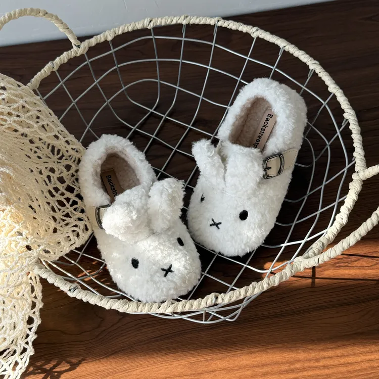 <室内外都可穿>  女童可爱毛毛鞋冬季兔子立体耳朵棉鞋防滑豆豆鞋