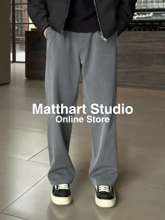 Matthart秋冬垂感松弛感高级日常直筒松紧腰宽松男士休闲中腰西裤