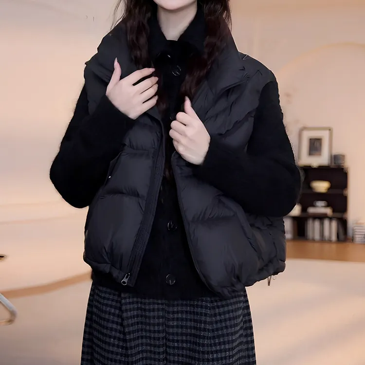 立领棉服马甲女款2025新款秋冬爆款超好看黑色夹棉短款无袖外套