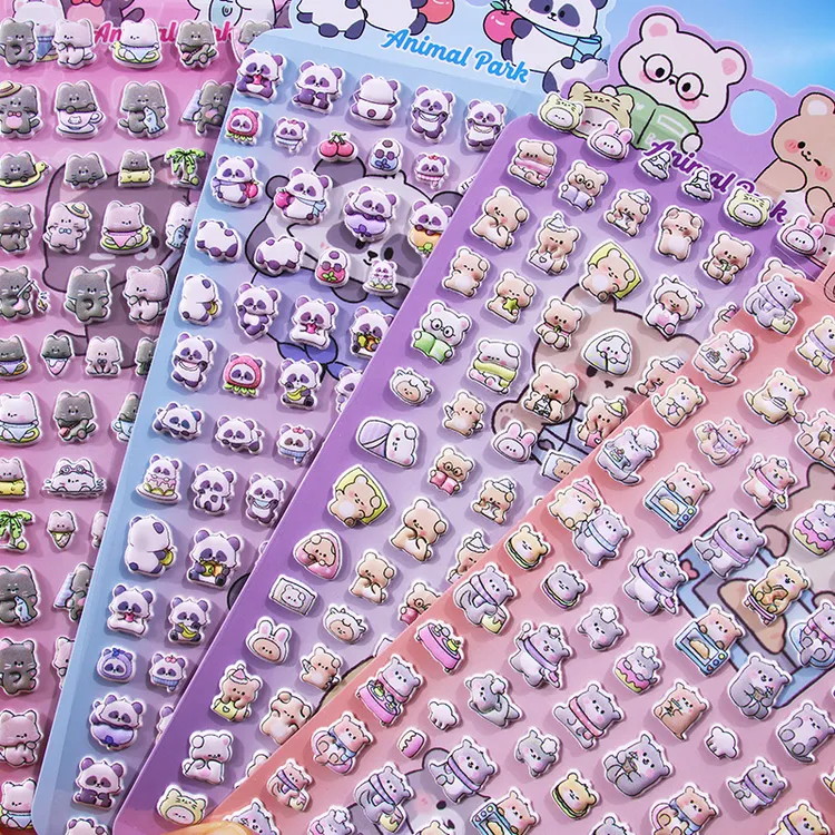 卡通可爱动物小图案装饰手账贴纸3d立体熊猫泡泡贴儿童奖励贴画