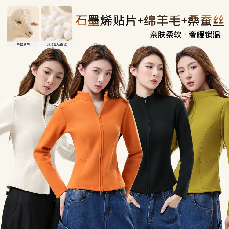 【绵羊毛+桑蚕丝】原版高克重加绒加厚石墨烯贴片双拉链鱼骨抓绒衣