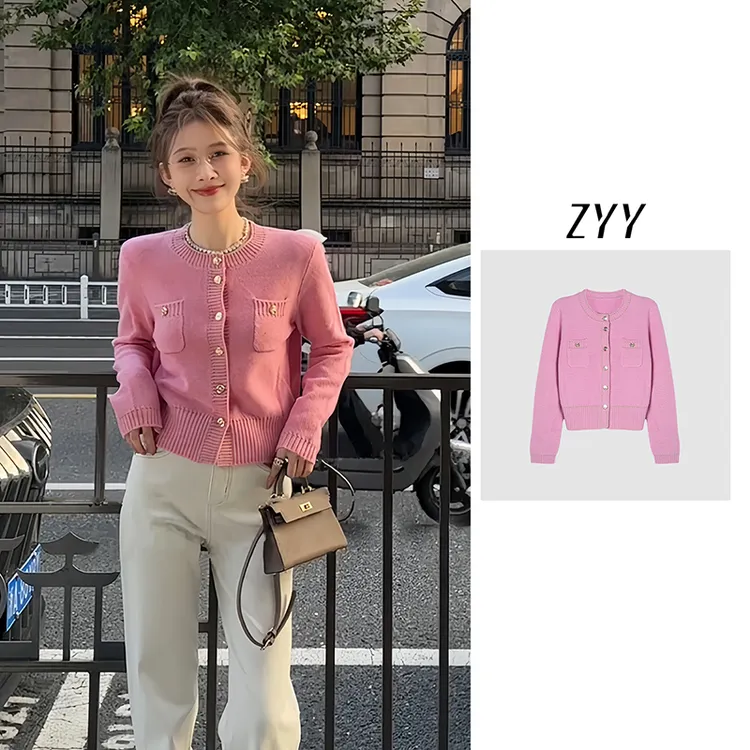 ZYY【云雾相拥】2025S/S新品金扣小香风毛针织衫开衫X25DMZZS04941