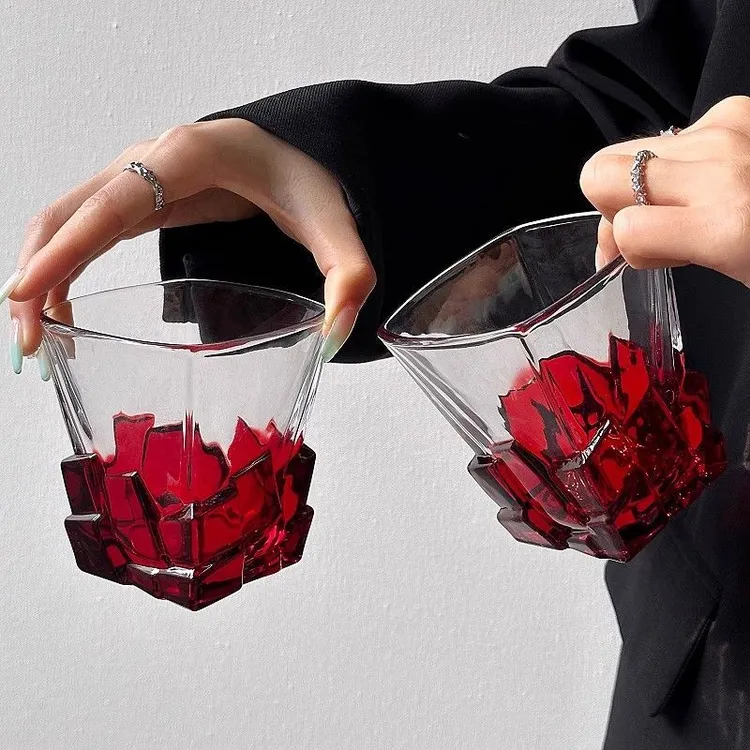 网红创意炙红水晶磨砂艺术冰块酒杯轻奢玻璃杯高级水杯子简约