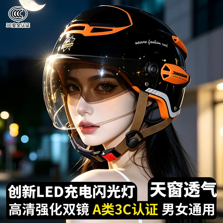 夏季3C安全认证A类电动车摩托车头盔男女通用双镜防晒紫外线防雨