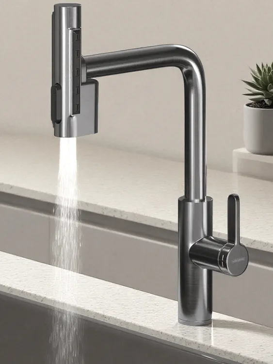 家用厨房抽拉式不锈钢拉丝冷热两用洗菜盆水槽水龙头抽拉式水龙头