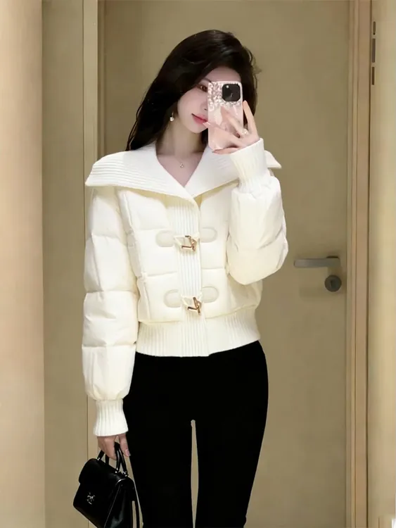 【现货】小香风冬季棉服女2025新款小众独特超好看针织翻领短款外套