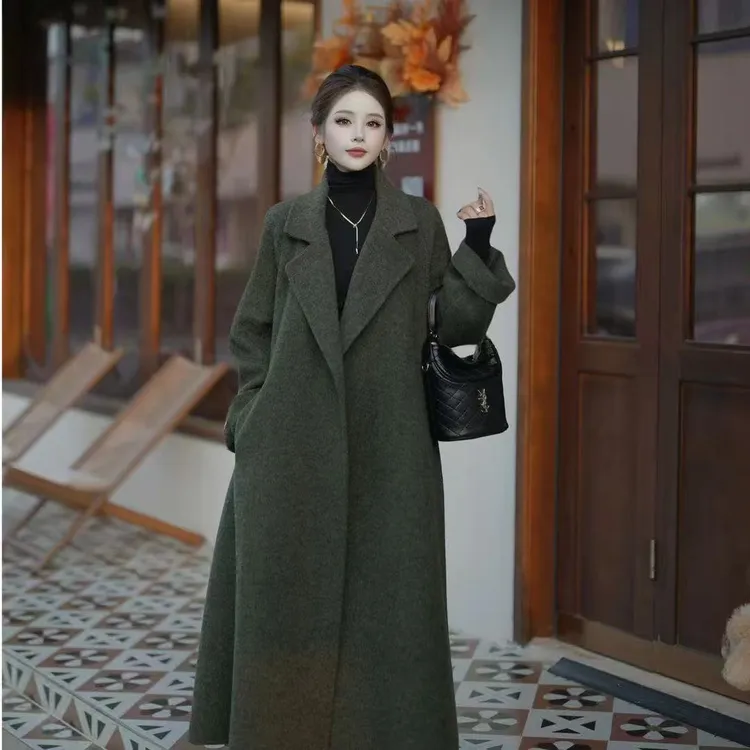 秋冬新款高个子中长款高级气质大衣宽松立领外套加长款休闲毛呢