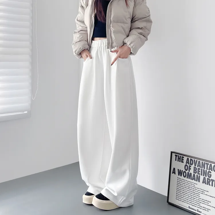 大码软糯加绒阔腿裤女冬季新款胖mm显瘦宽松松弛感加长垂感运动裤