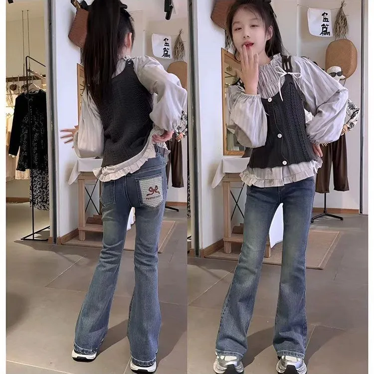 女童爆款牛仔喇叭裤春秋2025新款中大童儿童秋季弹力显瘦长裤