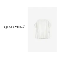 QIAO YIN浮雕刺绣显瘦T恤休闲印花宽松型抗皱气质短袖QY27778