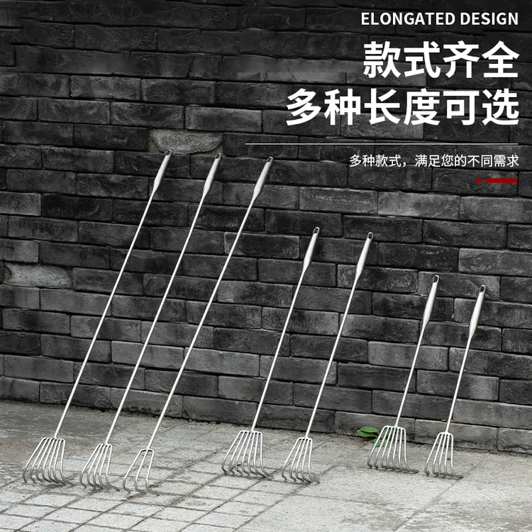 新款加厚不锈钢一体焊接柄多爪小耙子园艺松土赶海捡贝工具