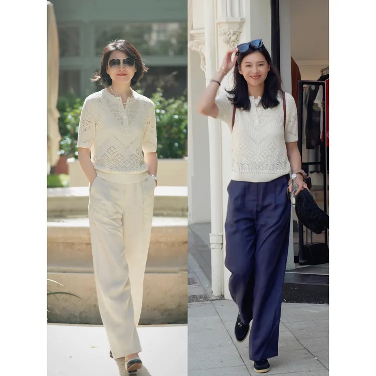 我是摩羯 北欧风镂空小衫 精美挑孔肌理透气秋圆领短袖针织衫