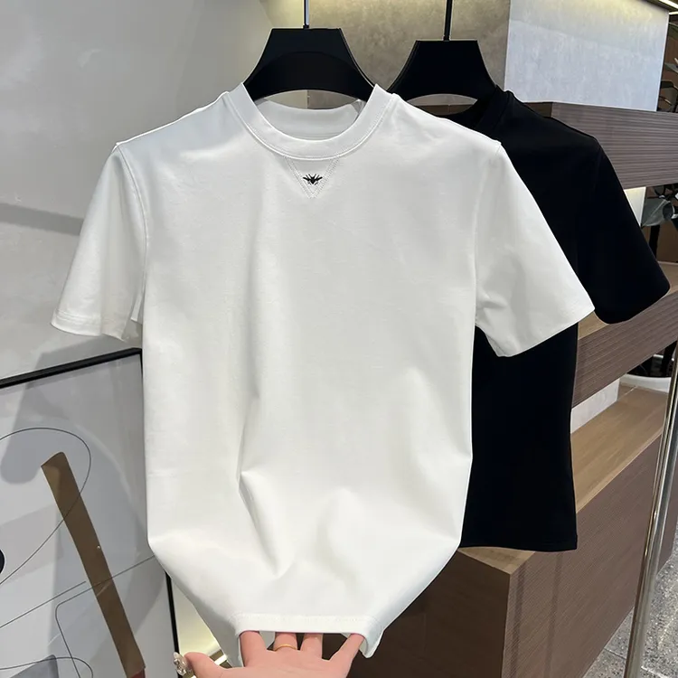 2025秋冬新款男士简约时尚印花潮流短袖休闲T恤纯色男装半袖