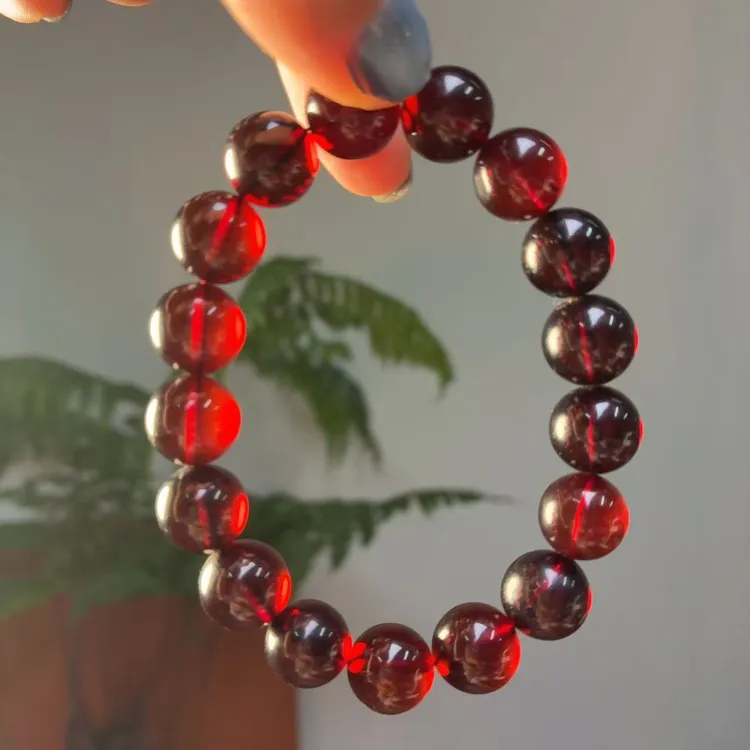 12mm+天然缅甸血珀单圈手串 琥珀珠串精美百搭适合男女佩戴 红色