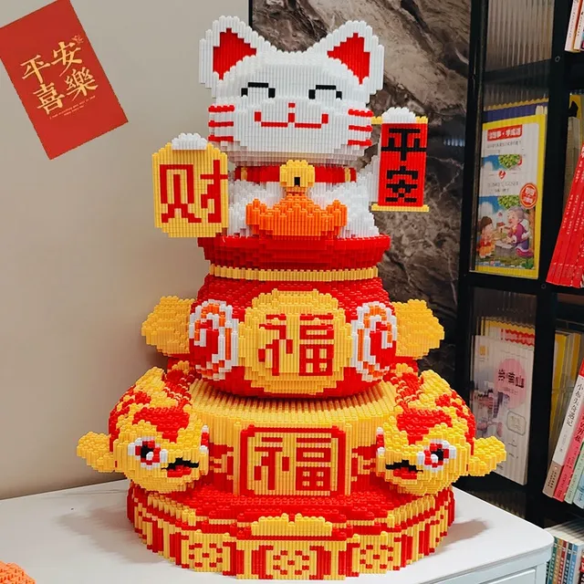 招财猫积木2025新款益智拼装玩具高难度成人版小颗粒女孩系列礼物