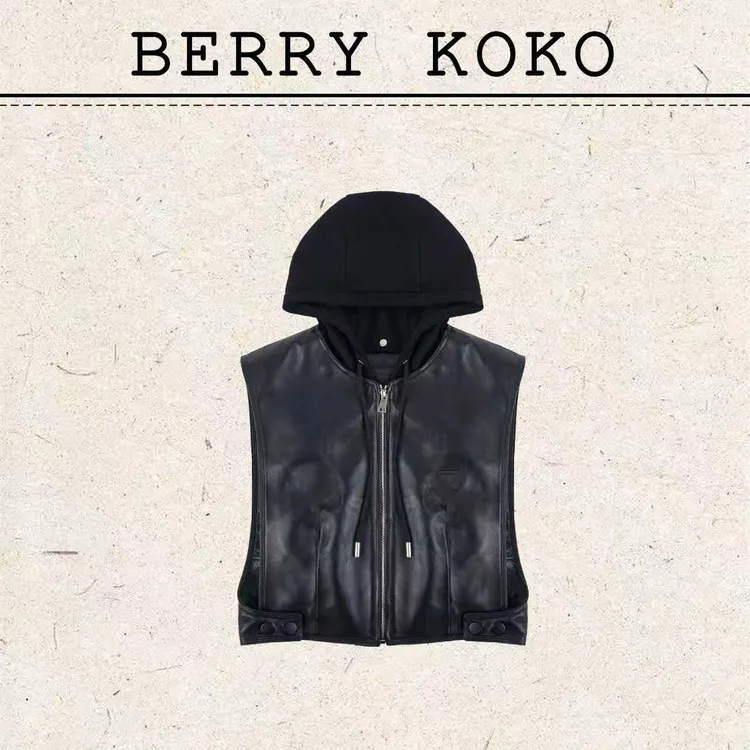 秋冬“绵羊皮”内里“白鸭绒”连帽显瘦“小众款”皮马甲J52