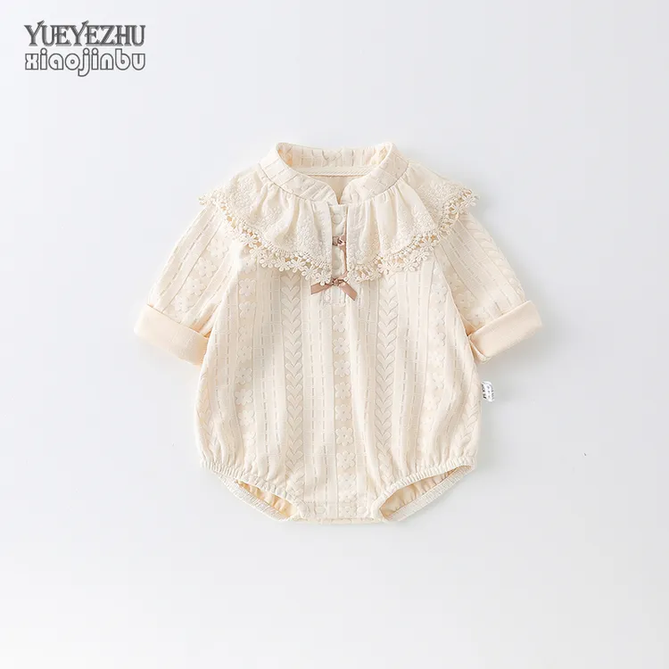 女宝宝蕾丝包屁衣秋季长袖薄款公主婴儿衣服春秋洋气名媛三角哈衣