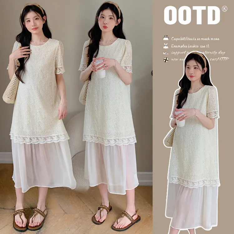 2025夏季新款法式重工仙气百搭甜美气质显瘦宽松孕妇中长款连衣裙