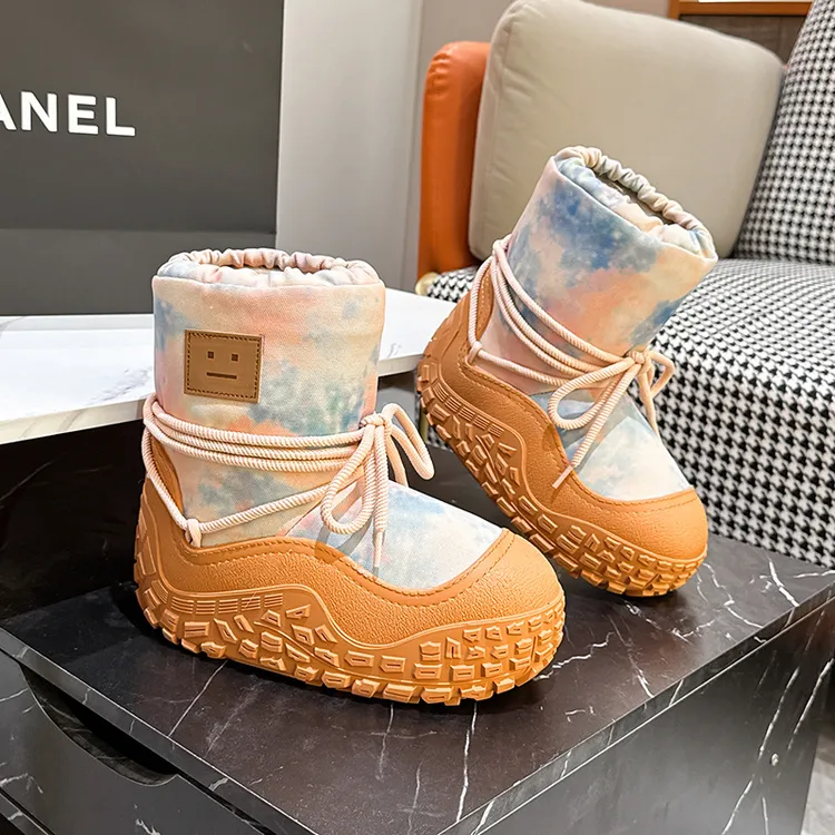 赵思露同款厚底雪地靴冬季防滑防水加绒加厚保暖笑脸高筒东北棉鞋