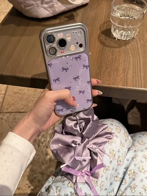 唯美电镀紫底紫蝴蝶结发圈适用iPhone17promax手机壳苹果16pro新