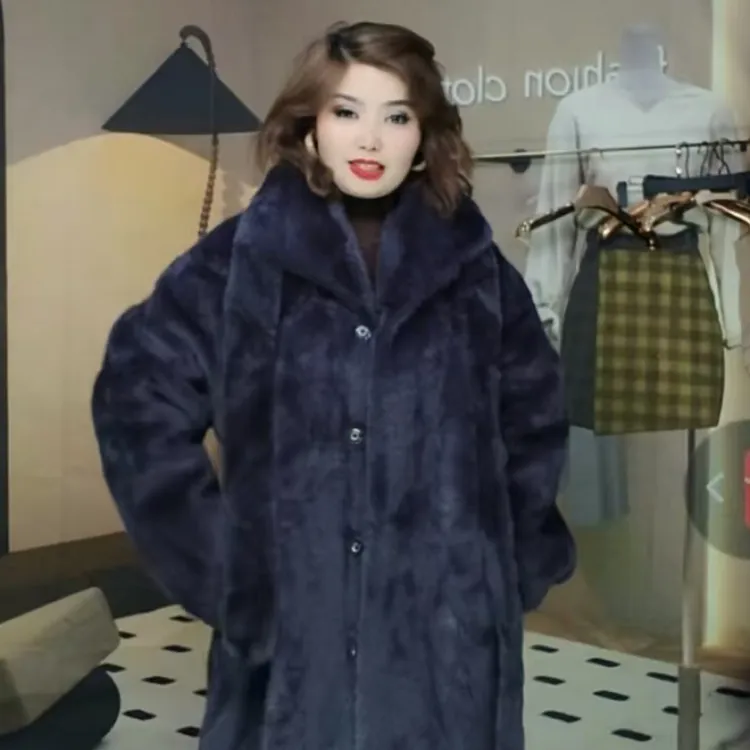 妈妈洋气百搭冬季加厚皮毛一体连帽大衣外套内搭