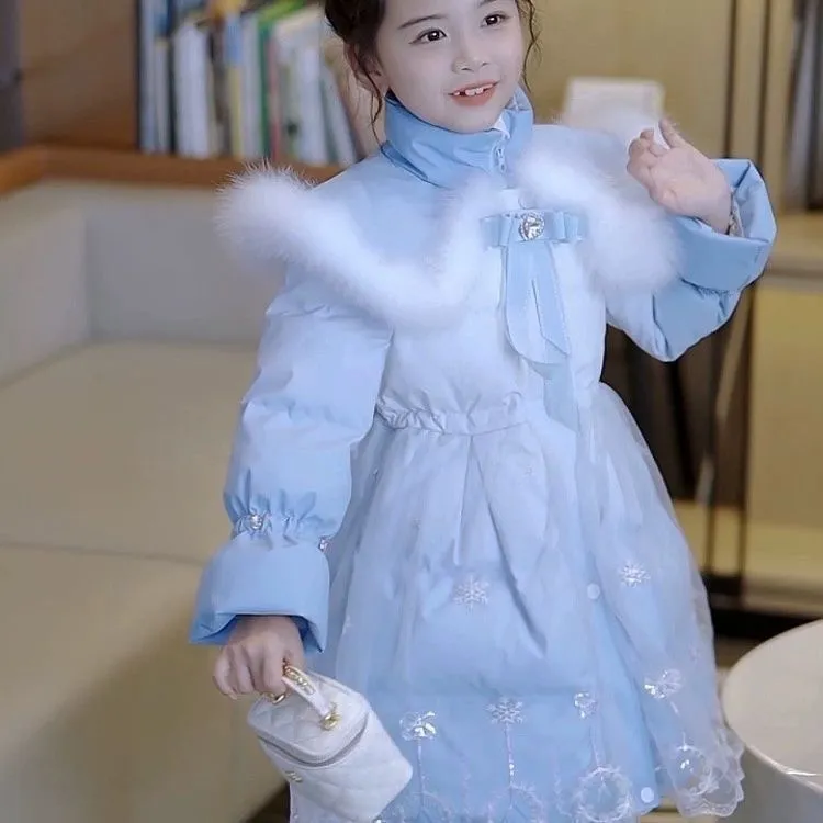 女童棉服冬季2025新款中大童加厚爱莎儿童公主风高级洋气韩版冬装