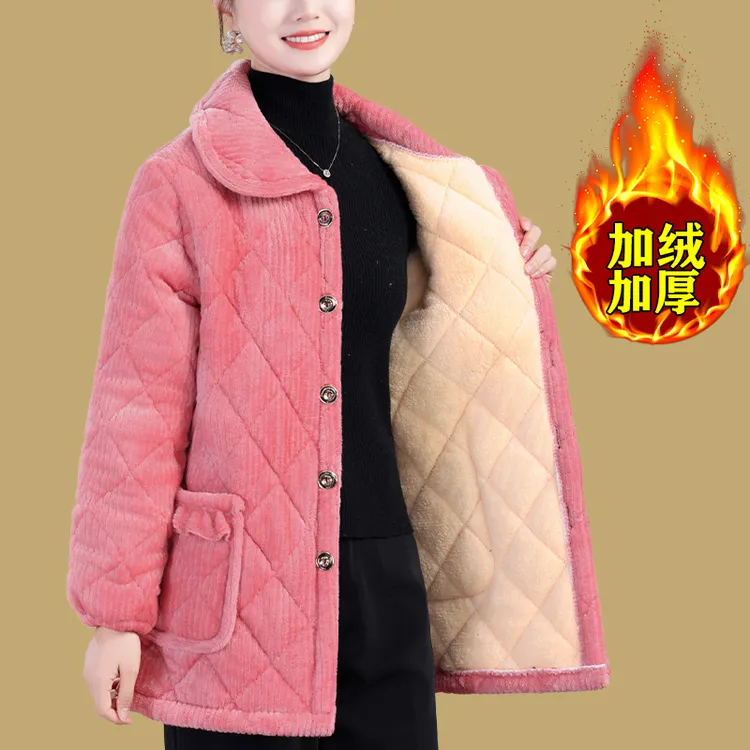 加绒中年新款棉衣罩衣保暖安可拉红妈妈冬季棉袄女士棉服三层加厚