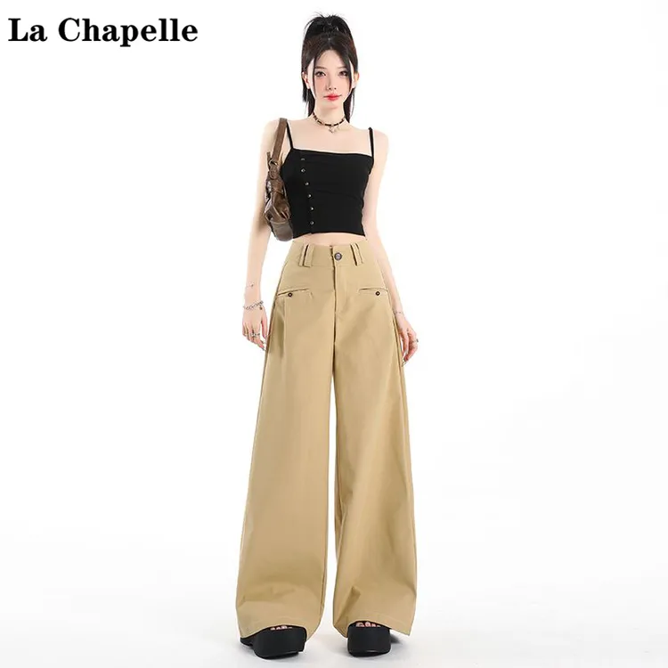 La Chapelle/拉夏贝尔美式卡其休闲裤女2025夏季高腰显瘦阔腿裤子