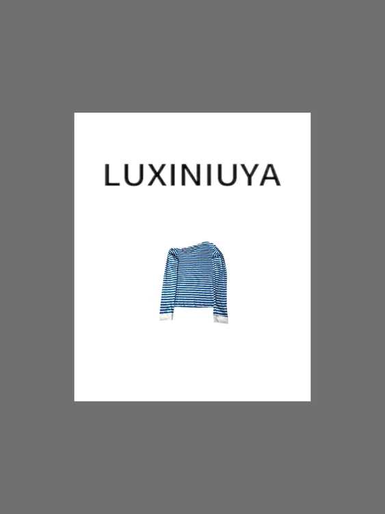 【LUXINIUYA】2025早春新款刺绣莱赛尔条纹斜肩长袖T恤#CX2839