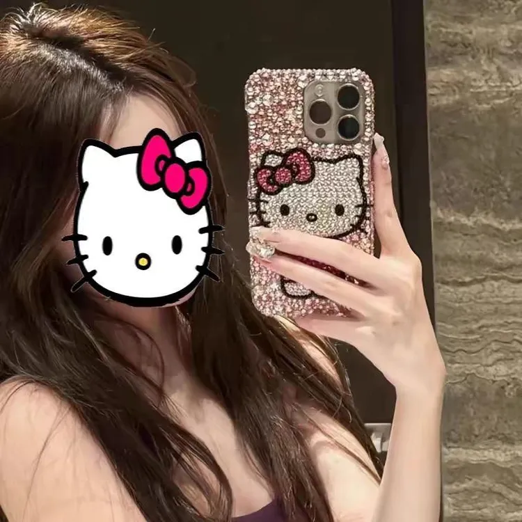 diy材料包满钻闪钻可爱kt苹果手机壳16女13pro苹果15promax