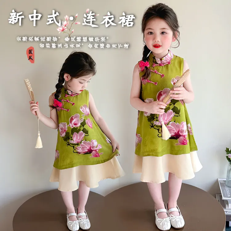 女童连衣裙2025夏季新款中小童女宝中国风洋气复古裙子