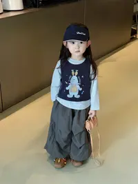 女童套装2025秋季新款儿童打底衫背心两件套中小童休闲裤长裤洋气