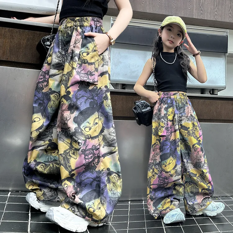 女童裤子夏季新款潮款儿童百搭炸街初中女孩洋气宽松薄哪吒山本裤