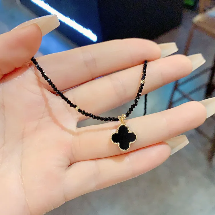 铜合金亚克力耳饰 韩版时尚简约四叶花短款颈带设计感气质锁骨链