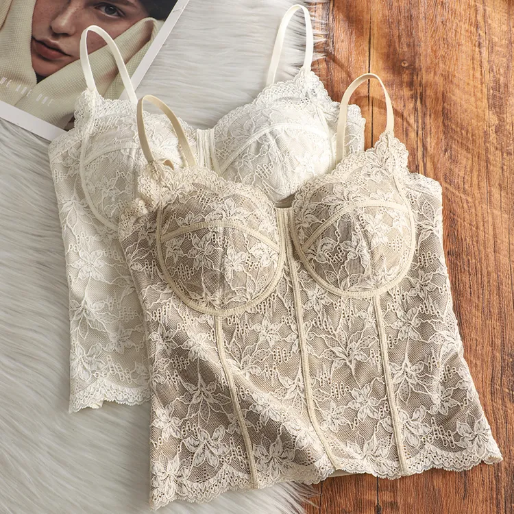 白色法式纯欲蕾丝美背内搭秋冬带胸垫吊带背心女显瘦通勤打底上衣