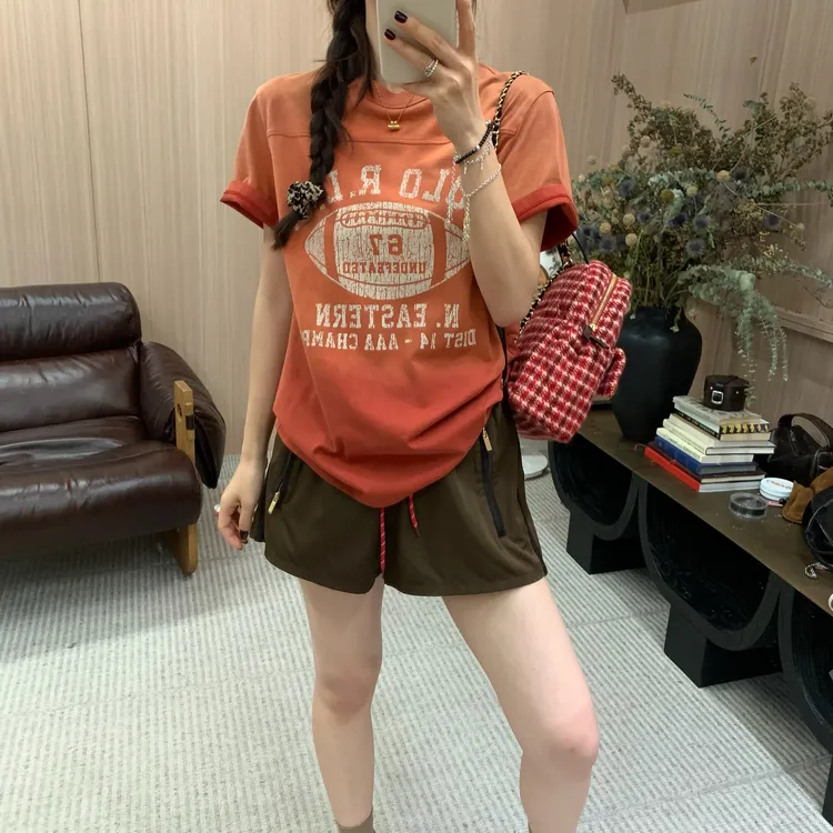 Byjunjun 【橄榄球T】炒盐洗水工艺字母印花短袖圆领T恤C25T11405