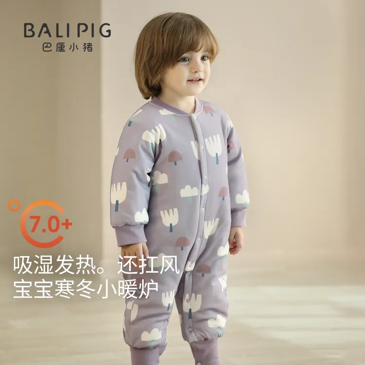 婴儿夹棉连体衣冬季加厚保暖外出棉服秋冬棉袄哈衣小月龄宝宝冬装