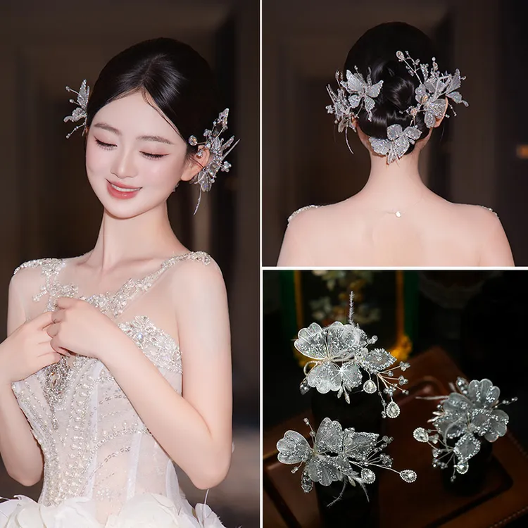 合金羽毛婚庆饰品 高级感新娘头饰羽毛蝴蝶百搭婚纱礼服配饰G0251